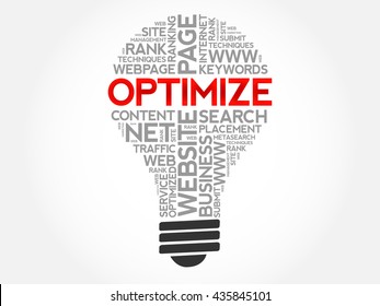 OPTIMIZE bulb word cloud, business concept