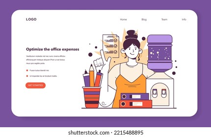 Optimize the office expenses web banner or landing page. Effective financial tips for entrepreneur in conditions of economic stagnation. Business-saving actions. Flat vector illustration