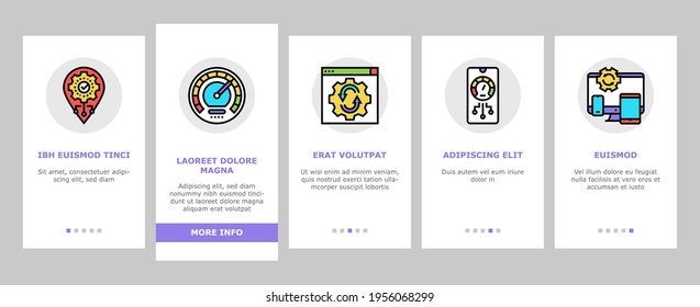 Optimize Operations Onboarding Mobile App Page Screen Vector. Optimize Internet Speed And Electronics, Smartphone And Computer, Education And Work Illustrations