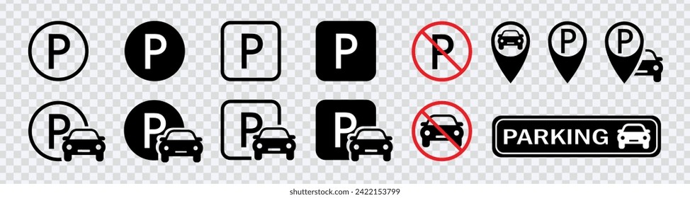 "Optimizar las imágenes de estacionamiento con nuestro juego de iconos de estacionamiento de coches - Una colección completa para una comunicación clara y eficaz en los diseños de tráfico y estacionamiento".