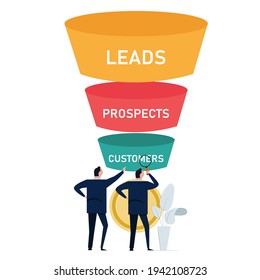 optimize sales funnel businessman analyze improve business conversion marketing from leads to prospects to customers maximize profit