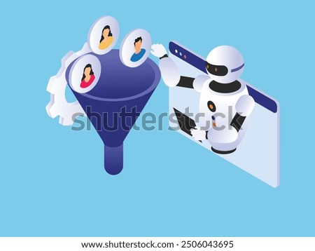  Optimize sales funnel, lead generation. AI Technology 3d isometric vector illustration
