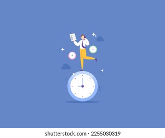 Optimize time management for efficiency and productivity. manage and complete tasks or projects on time. maximizing time. multitasking, fast and precise work. illustration concept design. vector