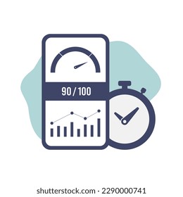 Optimize website performance with Core Web Vitals - Page speed seo vector icon depicting growing chart, indicator, and timer for better search engine rankings and good user experience