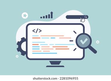 Optimize website SEO with Robots Meta Tags. Illustration shows HTTP header meta tags and SEO meta data description elements for search engine optimization