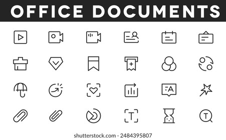 Optimize your tasks with our office icon vectors, showcasing essential tools like mail, calendars, and file management for efficient organization and productivity.