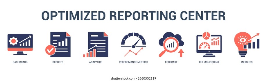 Optimized Reporting Center Modern and clean web banner illustration featuring thematic icons for visual communication