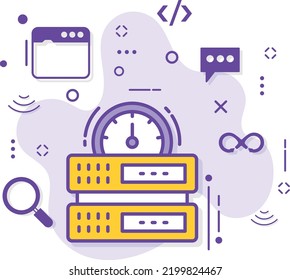 Optimized web Server Performance stock illustration, Node with Meter Sign, Server Uptime concept, High Speed Machine Vector Icon Design, Burst computing and hosting company Symbol, 