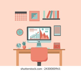 Espacio de trabajo optimizado: diseño vectorial de instalación de oficina moderna para aumentar la productividad | Ilustración vectorial SEO-Friendly
