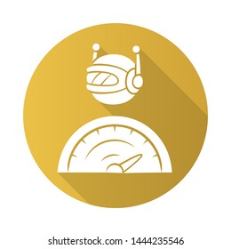 Optimizer bot flat design long shadow glyph icon. Search engine optimization. Software program. Computer operation. Artificial intelligence. Virtual assistance. Vector silhouette illustration