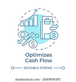 Optimizes cash flow soft blue concept icon. Managing payments. Benefit of intercompany accounting transactions. Round shape line illustration. Abstract idea. Graphic design. Easy to use in booklet