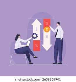 Optimizing cost and quality control, Business team drives efficiency, ensuring reduced expenses and enhanced performance through strategic management