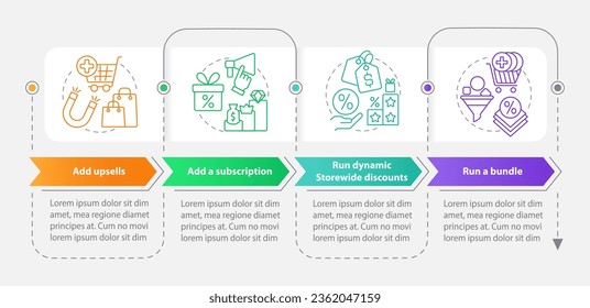 Optimizing online business rectangle infographic template. Data visualization with 4 steps. Editable timeline info chart. Workflow layout with line icons. Myriad Pro-Bold, Regular fonts used