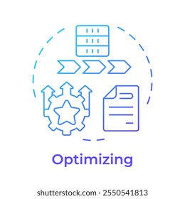 Optimizing stage blue gradient concept icon. Data governance maturity model. Continuous improvement. Round shape line illustration. Abstract idea. Graphic design. Easy to use in article