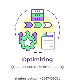 Optimizing stage multi color concept icon. Data governance maturity model. Continuous improvement. Round shape line illustration. Abstract idea. Graphic design. Easy to use in article