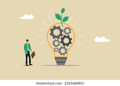 Optimizing the system, managing the members and the project, finally achieving increased productivity and self-actualization, the lamp consisting of gears that the green plant has given