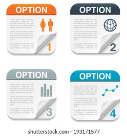 Option Backgrounds with Folding Paper Corner - Set of four option backgrounds with infographic icons and folding paper corner.  Isolated on white background.  Eps10 file with transparency.
