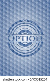 Option blue polygonal emblem. Vector Illustration. Detailed.