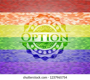 Option emblem on mosaic background with the colors of the LGBT flag
