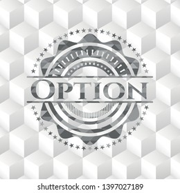Option grey badge with geometric cube white background