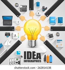 Option hand pointing to the lamp. Vector illustration