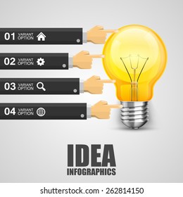 Option hand pointing to the lamp. Vector illustration
