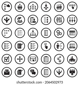 Option Icons. Black Flat Design In Circle. Vector Illustration.