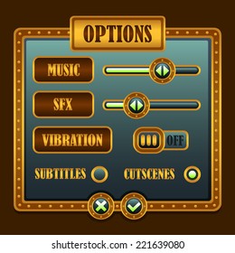Option menu steampunk style game buttons