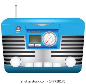 Option portable retro radio with retractable antenna. Vector illustration.