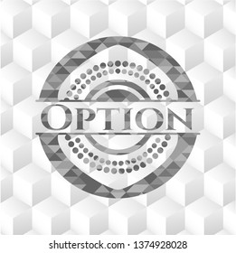 Option realistic grey emblem with cube white background