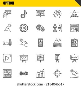 option vector line icons set. presentation, setting and check Icons. Thin line design. Modern outline graphic elements, simple stroke symbols stock illustration