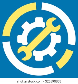Options Diagram vector icon. Style is bicolor flat symbol, yellow and white colors, rounded angles, blue background.