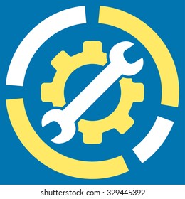 Options Diagram vector icon. Style is bicolor flat symbol, yellow and white colors, rounded angles, blue background.