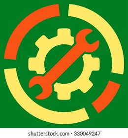 Options Diagram vector icon. Style is bicolor flat symbol, orange and yellow colors, rounded angles, green background.