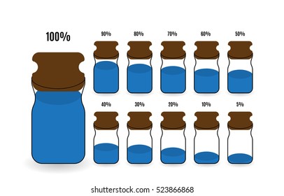 Options for filling cans different amount of liquid. Vector Illustration. EPS10