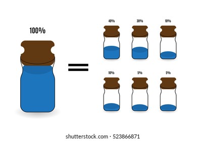Options for filling cans different amount of liquid. Vector Illustration. EPS10