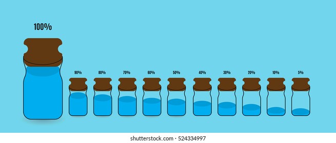 Options for filling cans different amount of liquid. Vector Illustration. EPS10