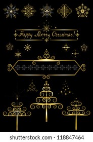 Options gold Christmas tree and snowflakes