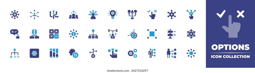 Options icon collection. Duotone color. Vector and transparent illustration. Containing directions, flexibility, options, assortment, option, selection, adaptive, settings, choose, outsourcing.