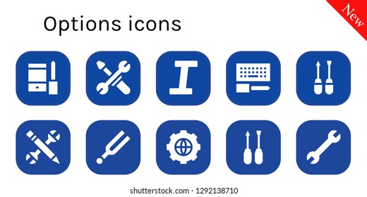  options icon set. 10 filled options icons. Simple modern icons about  - Configuration, Tools, Italic, Screwdriver, Tuning, Options, Wrench