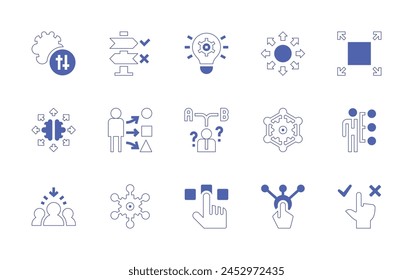Options icon set. Duotone style line stroke and bold. Vector illustration. Containing selection, options, adaptive, settings, choose, outsourcing, choice, hr manager, decision making, resize, decision