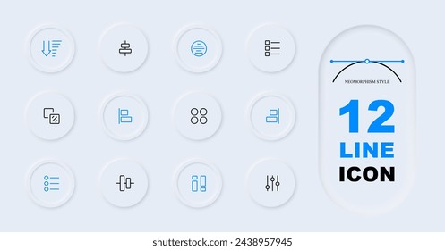 Conjunto de iconos Opciones. Configuración, controles deslizantes. personalización. depuración, selección. Estilo neomorfista. Icono de línea vectorial para negocios y publicidad