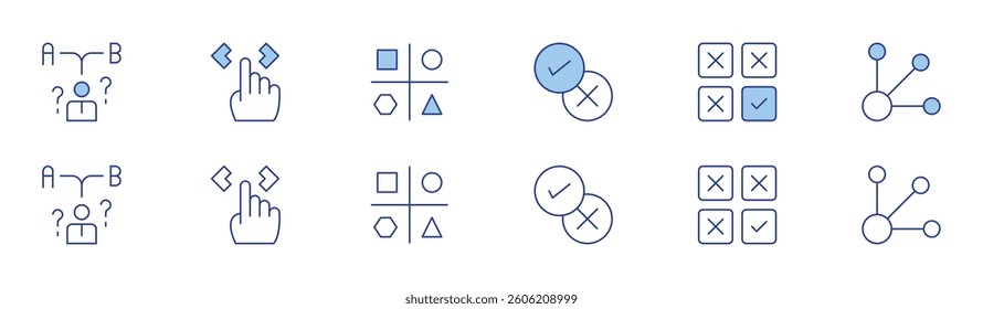 Options icon set in two styles, Duotone and Thin Line style. Editable stroke. options, decision making, swipe, collage, option