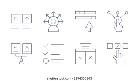 Options icons. Editable stroke. Containing project, setup, choose, control, options, choice, check list.