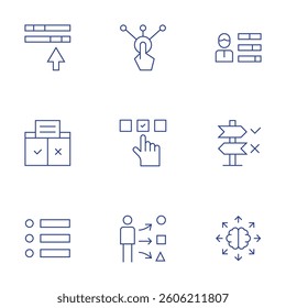 Options icons set. Thin Line style, editable stroke. setup, skills, control, decision, list items, options, choice, assortment.