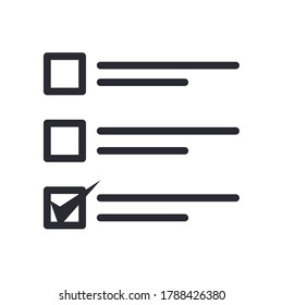 Lista de opciones con línea de marca de verificación y diseño de iconos de estilo de relleno, encuesta de cuestionarios y tema de examen Ilustración vectorial