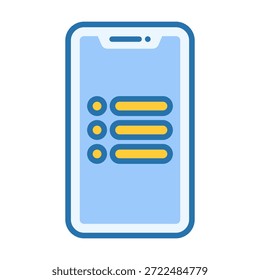 Símbolo de menú de opciones que se muestra en un teléfono inteligente, ideal para la navegación del App, listas, controles y Elementos de selección digital.