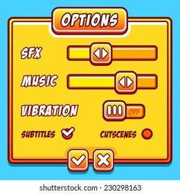 Options menu yellow style game buttons