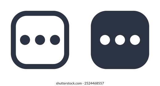 Options, More, Menu or Horizontal dots simple icons set designed in filled, outline, line and stroke style