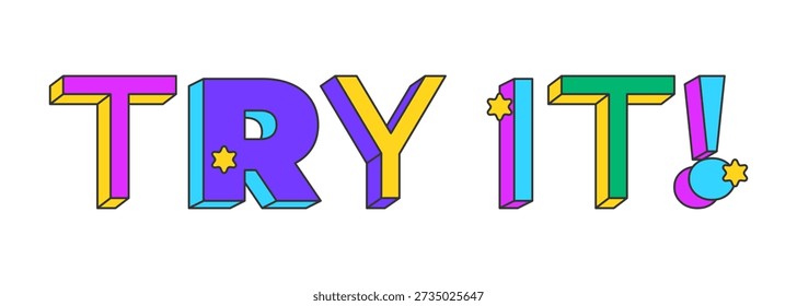 Options playful 3D text design. Customizable settings. Adjust preferences. Configuration tool. User controls. Multicolor block letters. Retro funky style with stars. Pop culture. Montserrat font used